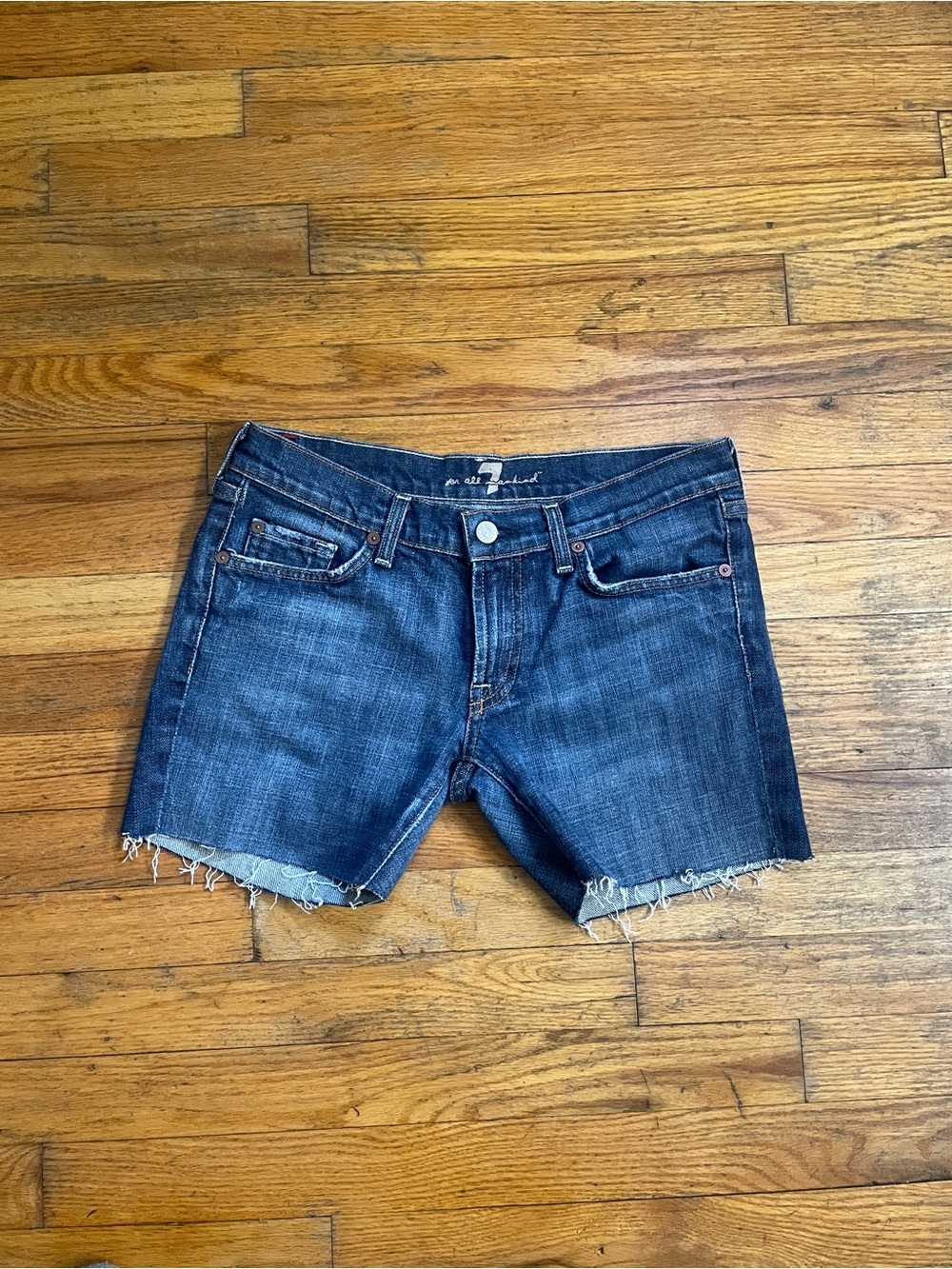 Dark Wash Cutoff Denim Shorts - Frayed Hem